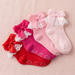 Baby Girl Ruffle Bow Socks Grips Turn Cuff Ankle Lace Frilly Socks for Newborn Infant Toddler Little Kids Dress lifestyle product image 5