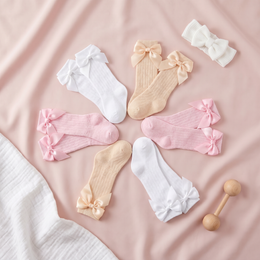 6 Pairs Newborn Knee High Socks Baby Girl Long Socks with Bow Infant Stockings for Preemie New Born Girls 0-3 Months lifestyle product image 3