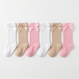 6 Pairs Newborn Knee High Socks Baby Girl Long Socks with Bow Infant Stockings for Preemie New Born Girls 0-3 Months lifestyle product image 5