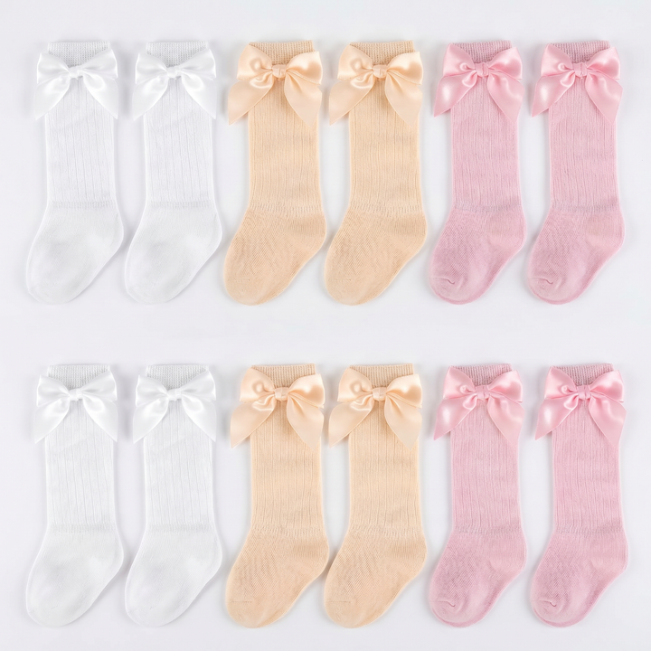 6 Pairs Baby Girl Knee High Socks Cute Cotton Long Socks with Bow for Newborn Infant Toddler Girls Dress Stockings lifestyle product image 1