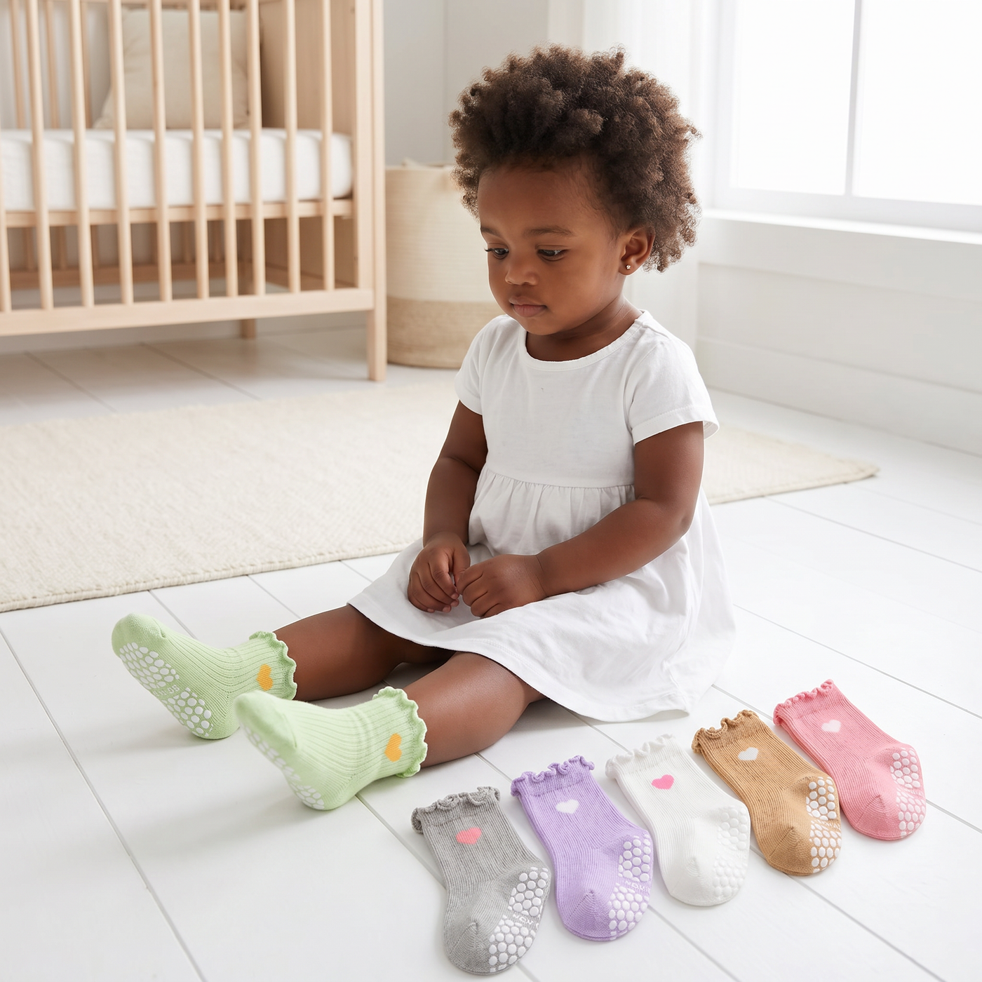 6 Pairs Toddler Ruffle Socks Baby Girls Non Slip Grip Socks Cute Funny Frilly Cotton Crew Grippy Dress Sock for Kids lifestyle product image 1