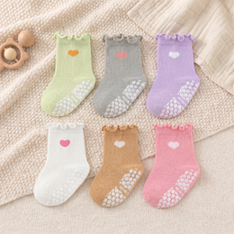 6 Pairs Toddler Ruffle Socks Baby Girls Non Slip Grip Socks Cute Funny Frilly Cotton Crew Grippy Dress Sock for Kids lifestyle product image 2