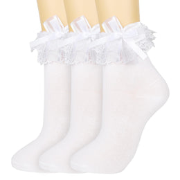 Women's Ruffle Ankle Socks with Bow & Lace Trim lifestyle product image 8