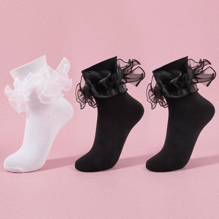 Women's Big Double-Ruffle Turn-Cuff Dress Socks lifestyle product image 55
