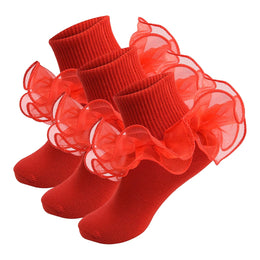 Girls Ruffle Socks with Double Lace Turn-Cuff lifestyle product image 142