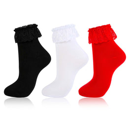 Women's White Ruffle Ankle Socks with Lace Trim lifestyle product image 15