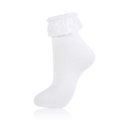 Women's White Ruffle Ankle Socks with Lace Trim lifestyle product image 19