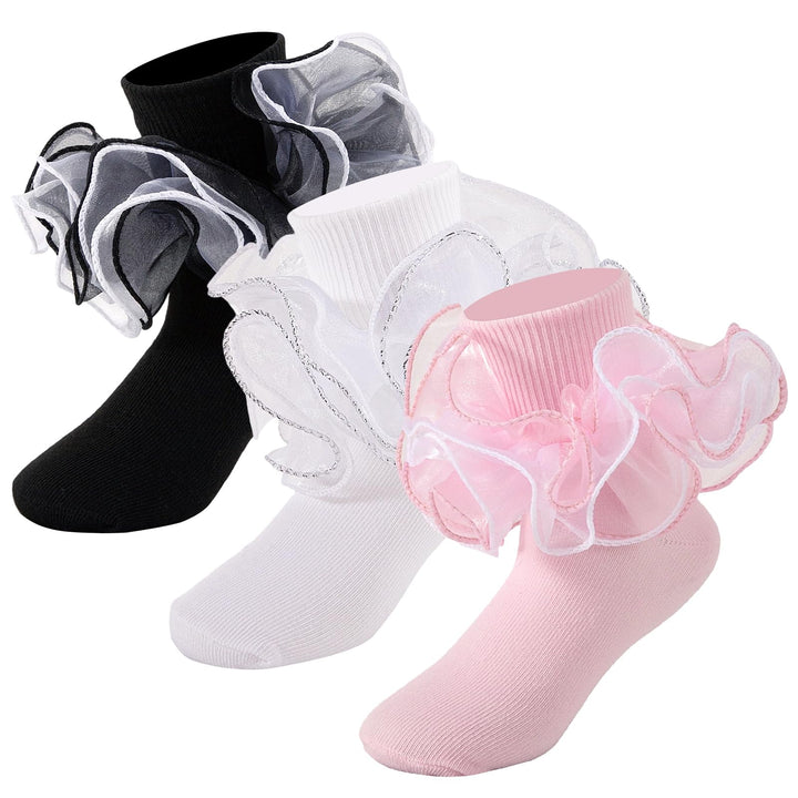 Girls 4-Layer Ruffle Turn-Cuff Dress Socks lifestyle product image 15