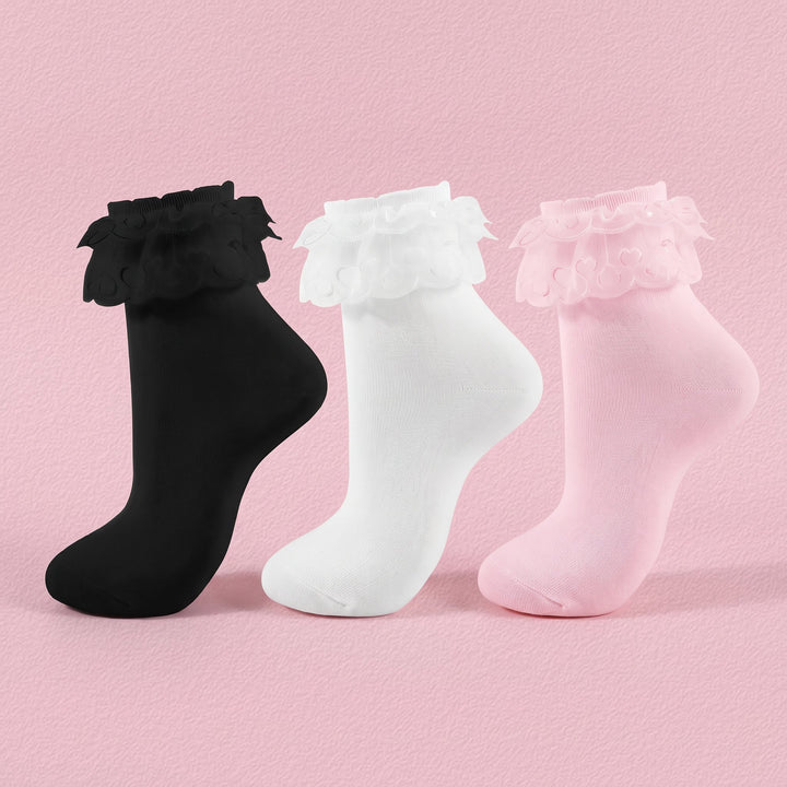 Women's Frilly Ruffle Ankle Socks with Lace Trim lifestyle product image 13