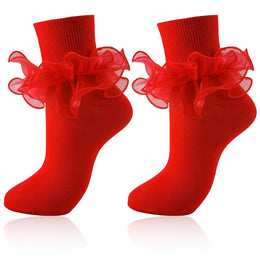 Women's Big Double-Ruffle Turn-Cuff Dress Socks lifestyle product image 36