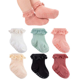 Baby Girl Ruffle Grip Socks for Newborns by Frillora, additional styling view 17