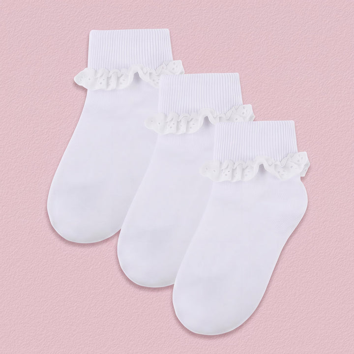 Girls White Ruffle Fold-Over Dress Socks lifestyle product image 13
