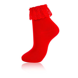 Women's White Ruffle Ankle Socks with Lace Trim lifestyle product image 18