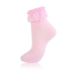 Women's White Ruffle Ankle Socks with Lace Trim lifestyle product image 16