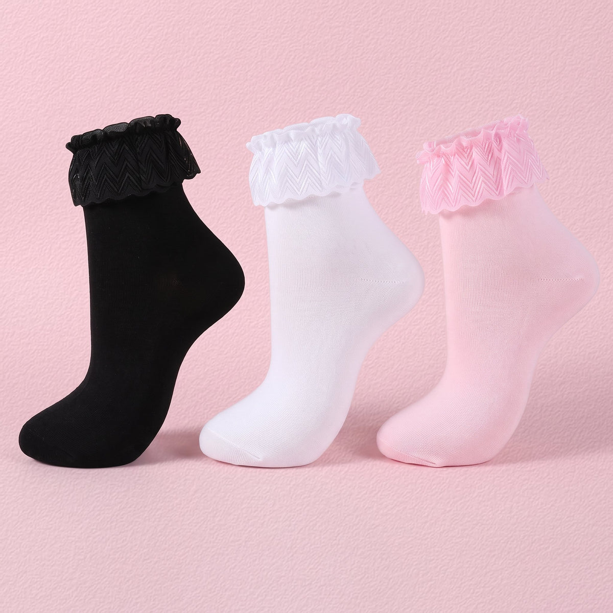 Women's White Ruffle Ankle Socks with Lace Trim lifestyle product image 13