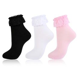 Women's White Ruffle Ankle Socks with Lace Trim lifestyle product image 13