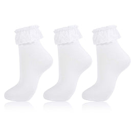 Women's White Ruffle Ankle Socks with Lace Trim lifestyle product image 14