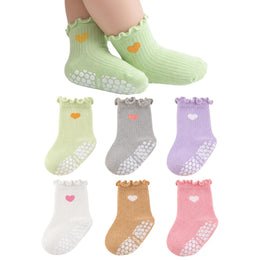 Girls Ruffle Grip Crew Socks, Heart Design by Frillora, additional styling view 13