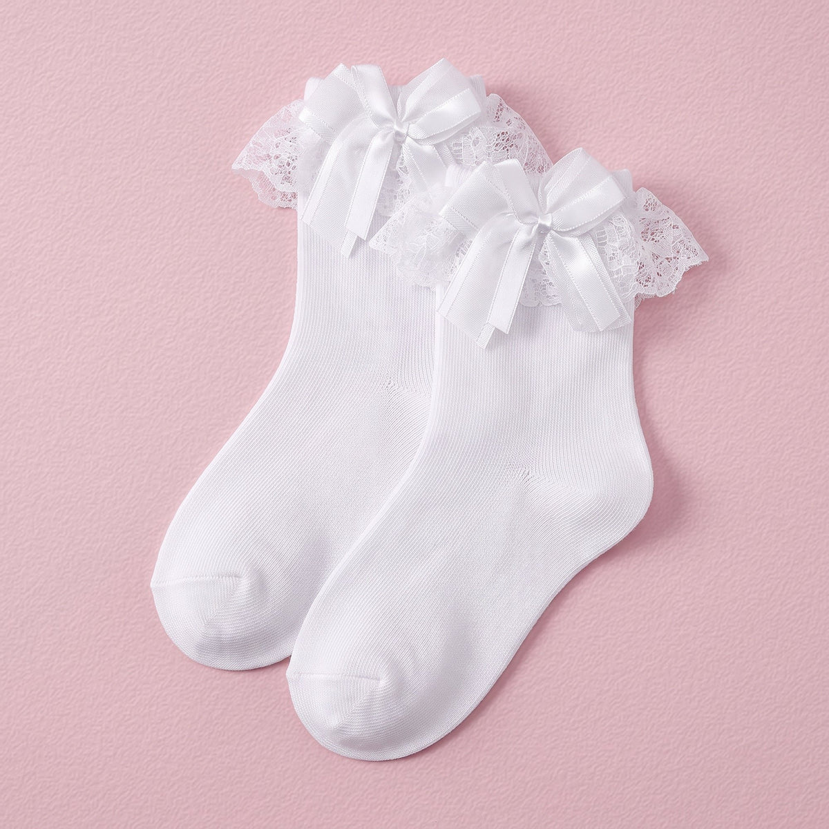 FRILLORA Women's Ruffle Ankle Socks with Bow & Lace Trim - White - 1 Pair