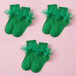 FRILLORA Women's Big Double-Ruffle Turn-Cuff Dress Socks - Emerald - 3 Pairs