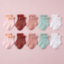 FRILLORA Baby Girl Ruffle Grip Socks with Grip Soles - White, Pink, Peach Red, Burgundy, Green - 10 Pairs