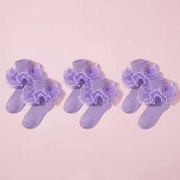FRILLORA Girls 4-Layer Ruffle Turn-Cuff Dress Socks - Purple - 3 Pairs