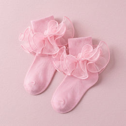 FRILLORA Girls Double-Ruffle Fold-Over Dress Socks - Pink - 1 Pair