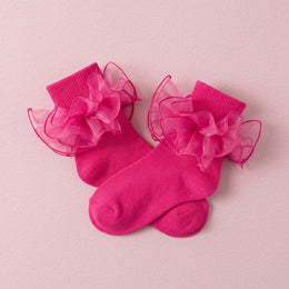 FRILLORA Girls Double-Ruffle Fold-Over Dress Socks - Hot Pink - 1 Pair