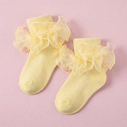FRILLORA Girls Double-Ruffle Fold-Over Dress Socks - Light Yellow - 1 Pair