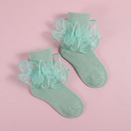 FRILLORA Girls Double-Ruffle Fold-Over Dress Socks - Light Green 2# - 1 Pair