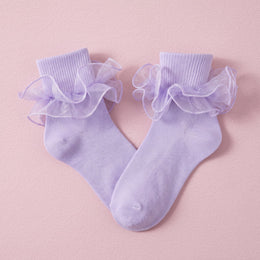FRILLORA Women's Double-Ruffle Fold-Cuff Dress Socks - Purple - 1 Pair