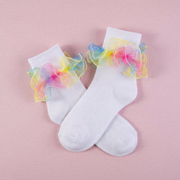 FRILLORA Women's Double-Ruffle Fold-Cuff Dress Socks - Rainbow - 1 Pair