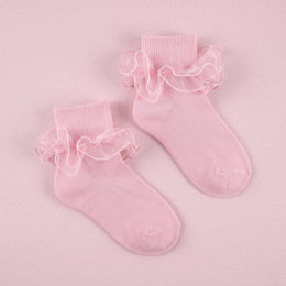FRILLORA Women's Double-Ruffle Fold-Cuff Dress Socks - Pink - 1 Pair