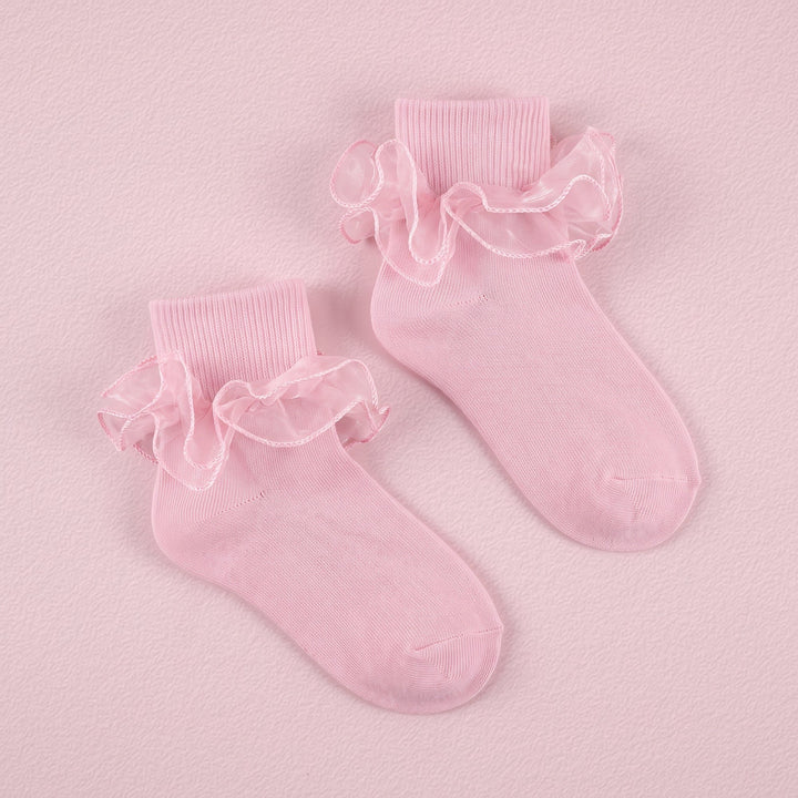 FRILLORA Women's Double-Ruffle Fold-Cuff Dress Socks - Pink - 1 Pair