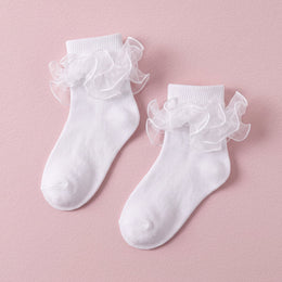 FRILLORA Women's Double-Ruffle Fold-Cuff Dress Socks - White - 1 Pair