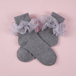 FRILLORA Women's Double-Ruffle Fold-Cuff Dress Socks - Grey - 1 Pair