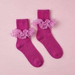FRILLORA Women's Double-Ruffle Fold-Cuff Dress Socks - Dark Purple - 1 Pair