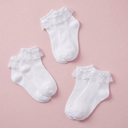FRILLORA Women's Frilly Ruffle Ankle Socks with Lace Trim - White - 3 Pairs