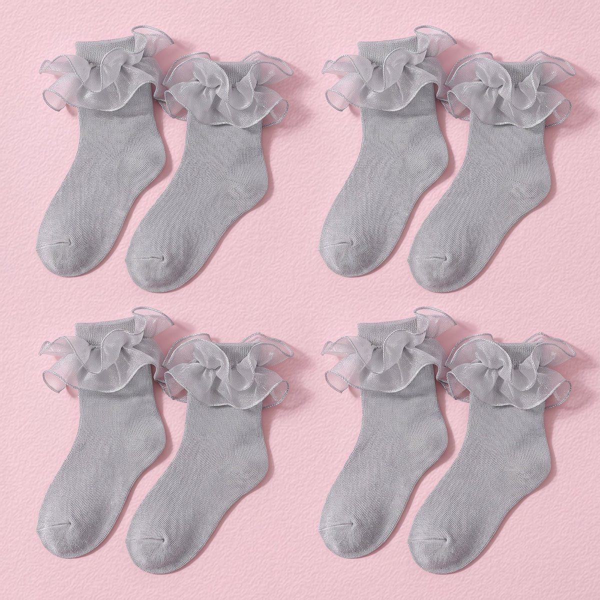 FRILLORA Women's Glitter Ruffle Ankle Socks - Silver - 4 Pairs