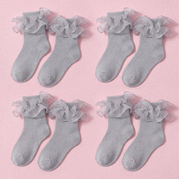 FRILLORA Women's Glitter Ruffle Ankle Socks - Silver - 4 Pairs