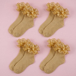 FRILLORA Women's Glitter Ruffle Ankle Socks - Gold - 4 Pairs