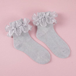 FRILLORA Girls Glitter Ruffle Dress Socks, 1 Pair - Silver - 1 Pair