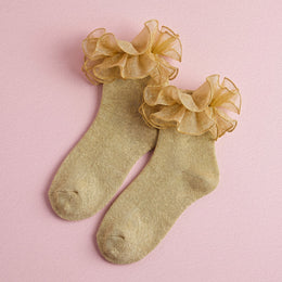 FRILLORA Women's Sparkle Ruffle Ankle Socks - Gold - 1 Pair