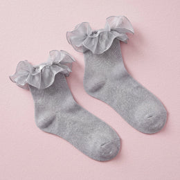 FRILLORA Women's Sparkle Ruffle Ankle Socks - Silver - 1 Pair