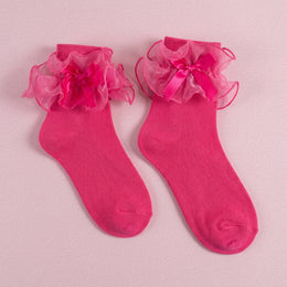 FRILLORA Women's Big Ruffle Bow Dress Socks - Hot Pink - 1 Pair