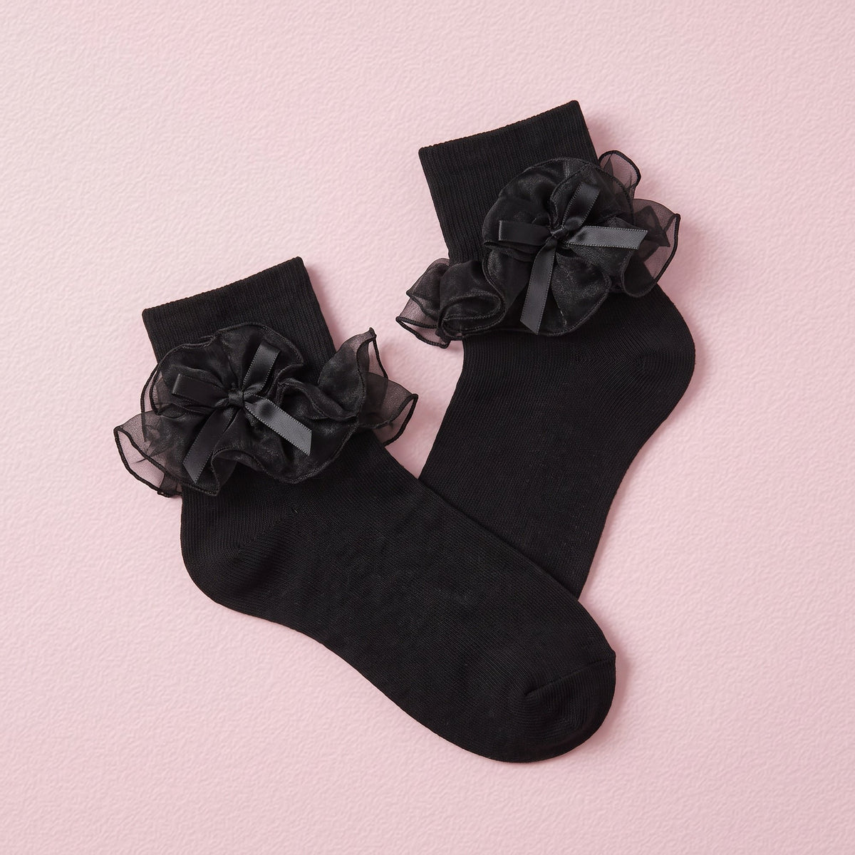 FRILLORA Women's Big Ruffle Bow Dress Socks - Black - 1 Pair