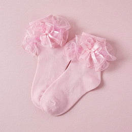 FRILLORA Women's Big Ruffle Bow Dress Socks - Pink - 1 Pair