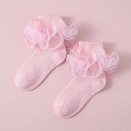 FRILLORA Girls Fancy 4-Layer Ruffle Pageant Socks - Pink - 1 Pair