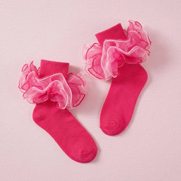 FRILLORA Girls Fancy 4-Layer Ruffle Pageant Socks - Hot Pink - 1 Pair