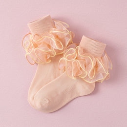 FRILLORA Girls Fancy 4-Layer Ruffle Pageant Socks - Light Orange - 1 Pair